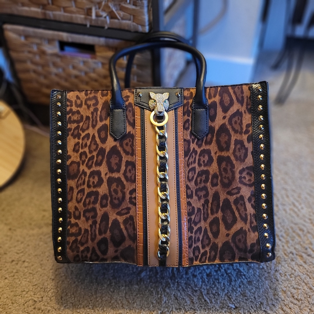 ALDO|| Leopard Print Tote Bag with Black Accents